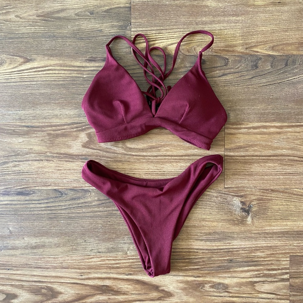 Burgundy high waisted bikini
